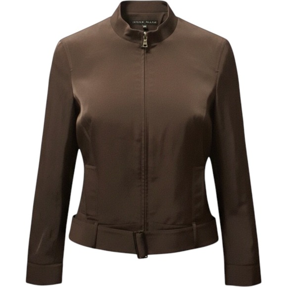 Jenne Maac Jackets & Blazers - Jenne Maac Vintage Brown Zip Up Belted Jacket Mock Neck Made in USA Size M 8
